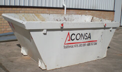 Contenedor de escombros con el logotipo de ACONSA